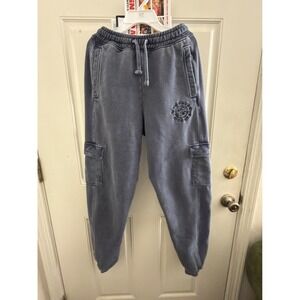 Gymshark XS Washed Blue Cargo Sweatpants Joggers B1B5F Ribbed Side Panels